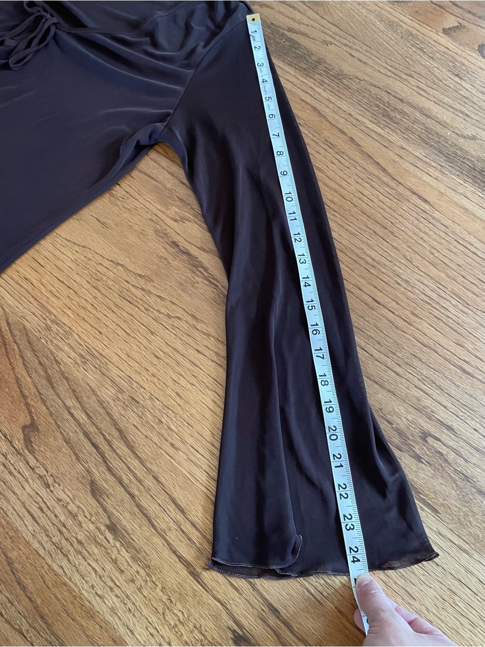 Vintage 90s Y2K Chocolate Brown Sheer Mesh Tie-Neck Long-Sleeve Top Sz L - Picture 9 of 10